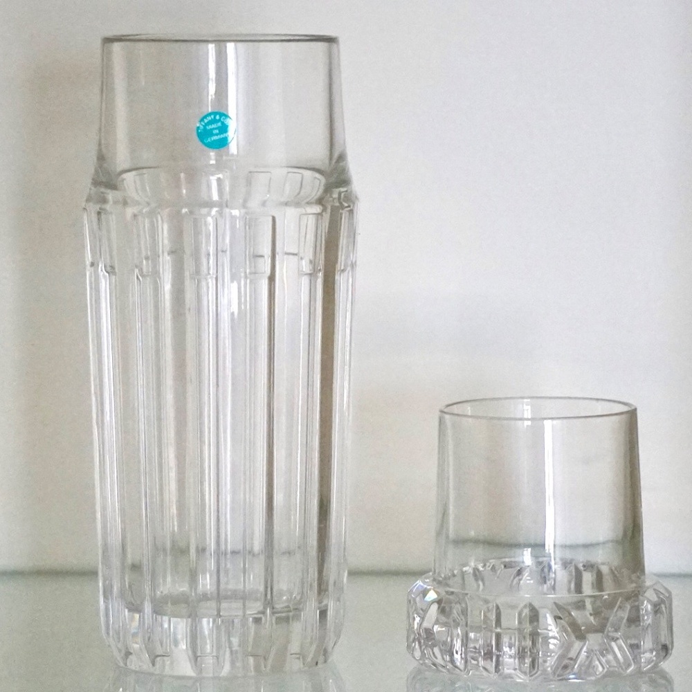 TIFFANY & Co ATLAS Crystal Bedside Water Decanter Carafe w/Insert Tumbler Lid, H